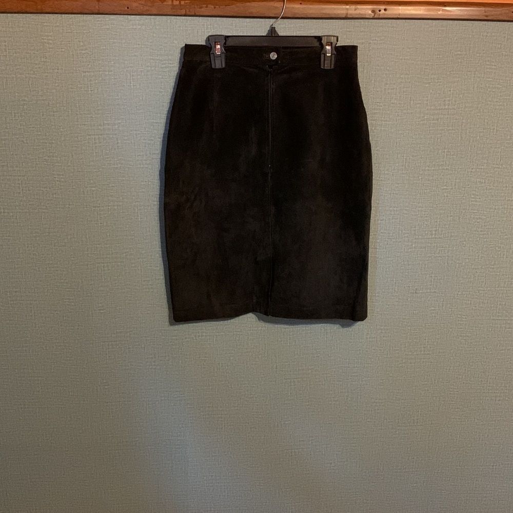 Authentic Suede Leather Vintage Black Leather Pencil Skirt Size 6/Small Classic - Picture 2 of 13